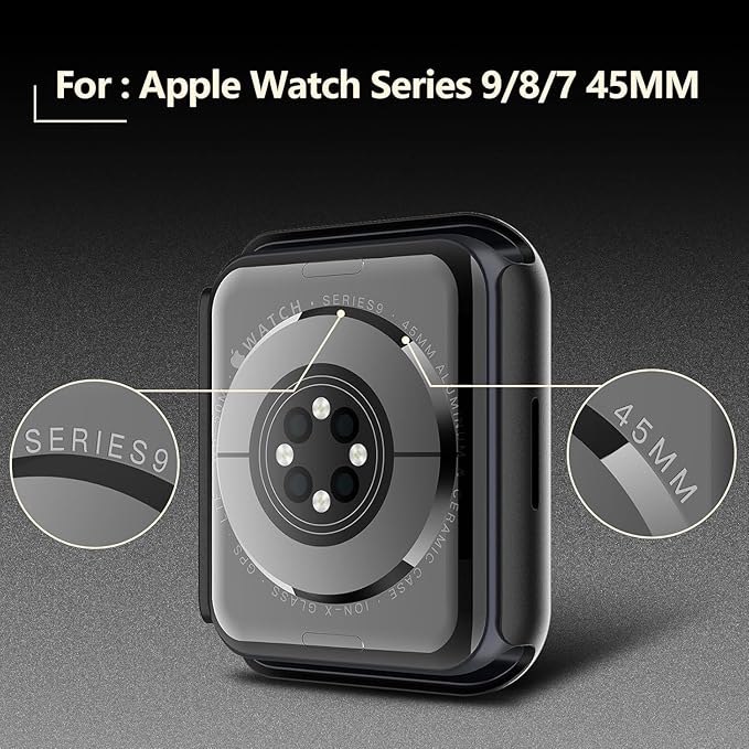 [2-Pack] Julk 45mm Hard Case with Built-in Screen Protector for Apple Watch 9/8/7, Slim Fit Cover with Touch Sensitive 9H Tempered Glass for iWatch (2 Matte Black) - Image 3