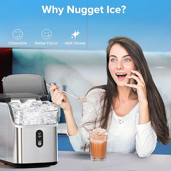 Electactic Nugget Ice Makers Countertop, 34lbs/Day Portable Ice Machine with Crushed Ice, Self-Cleaning, One-Click Operation for Home, Kitchen, Office Use (Silver) - Image 2