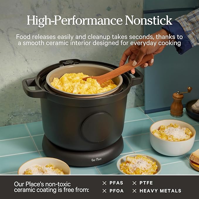 Our Place Dream Cooker | 6 Qt Ceramic Nonstick Multicooker & Pressure Cooker with Touchscreen Controls & Auto Steam Release | 4 Modes: Pressure Cook, Sauté/Sear, Slow Cook & Warm | Blue Salt - Image 3