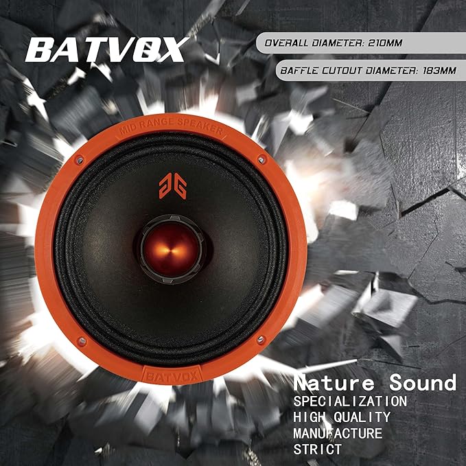 MX80E2 Loudspeaker 8 Inch Midrange 640 Watts 4 Ohms Orange Bullet, Premium Quality Audio Door Speakers for Car or Truck Stereo Sound System, Orange (2 Speakers) - Image 4
