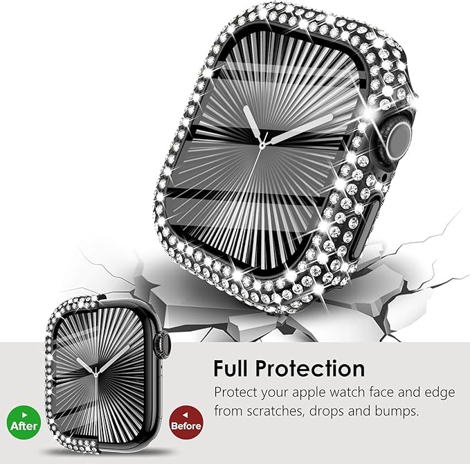 KADES Compatible with Apple Watch Series 11 10 42mm, Bling Full Diamond Rhinestone Protective Case with Built-in Screen Protector, Sparkling iWatch Protective Bumper Cover, Black - Image 5