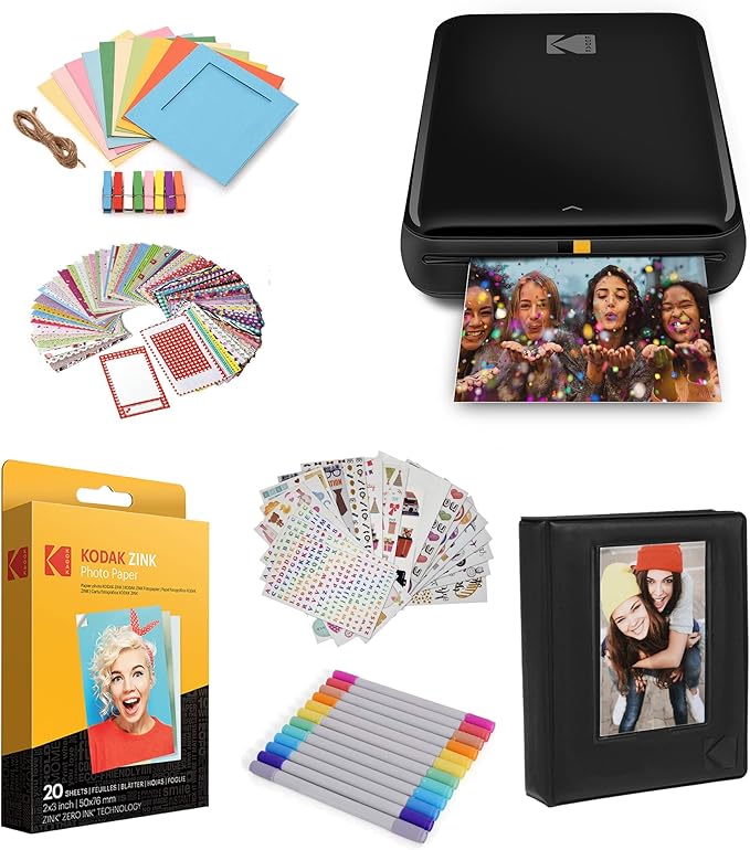 Kodak Step Printer, Wireless Mobile Photo Printer Zero Ink Technology & Kodak App for iOS & Android (Black) Gift, Starter Bundle by Kodak