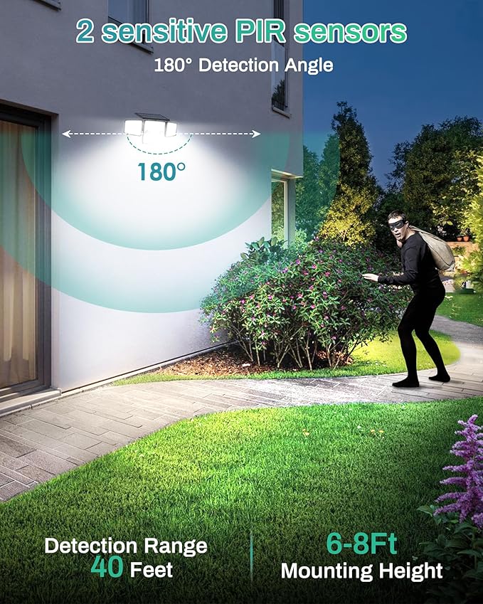 Solar Motion Light Outdoor with Stake, 180° PIR Motion Sensor 360° Illumination, In-Ground or Wall Mount, 236 LED 2500 Lumens Solar Powered Security Flood Light, 3 Modes, IP65 Waterproof, 1 Pack - Image 2