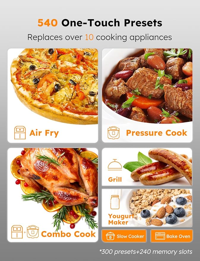Nuwave Duet Air Fryer, Electric Pressure Cooker & Grill Combo, 540 IN 1 Multicooker with 3 Removable Lids, Slow Cook, Sautés, Dehydrator, 18/10 SS Pot, Sure-Lock Safety Tech & 13 Deluxe Accessories - Image 5