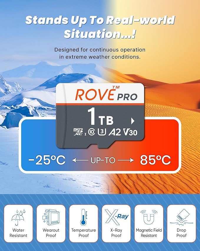 ROVE PRO 1TB Micro SD Card microSDXC Memory Card with Full-Size SD Adapter 100MB/s Read Speed, C10, U3, V30, 4K, A2 for R2-4K Dual Dash Cam, Android Smart Phones, Tablets, Games (Pack of 2) - Image 4