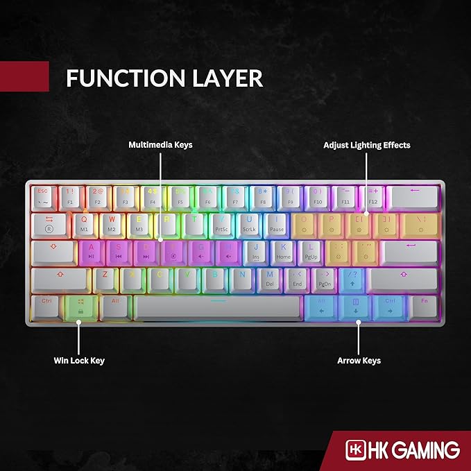 HK GAMING GK61 SE 60% | Mechanical Gaming Keyboard | 61 Keys Multi Color RGB LED Backlit for PC/Mac Gamer | US Layout (White, Mechanical Speed Silver) - Image 7