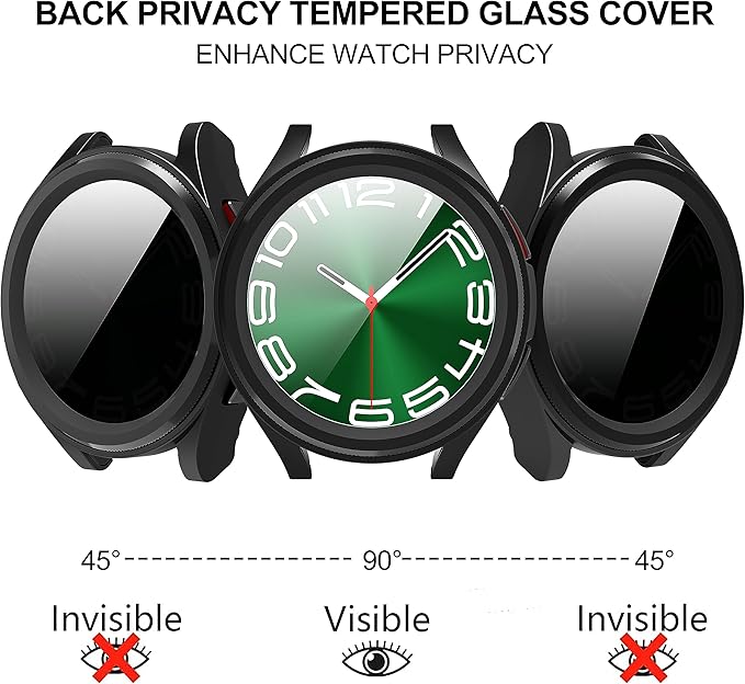Suoman 4+4 Pack for Samsung Galaxy Watch 6 Classic 47mm Case, [Anti-Peeping] Tempered Glass Privacy Screen Protector, All-Round PC Matte Protective Cover Bumper -Black - Image 3