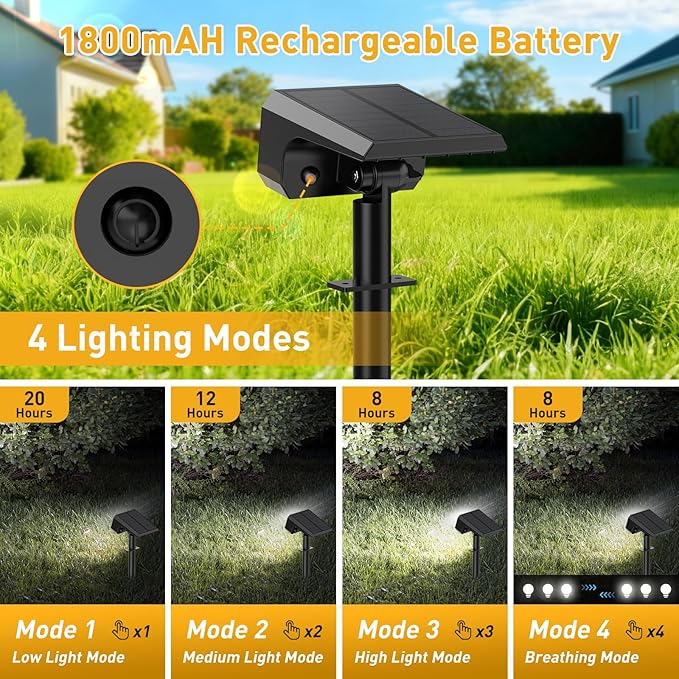 Solar Spot Lights Outdoor Waterproof IP65, [8 Pack/100 LED/4 Modes] 2-in-1 Solar Landscape Spotlights, Auto On/Off High Lumens Spot Lights for Yard Garden Pathway(Cool White) - Image 3