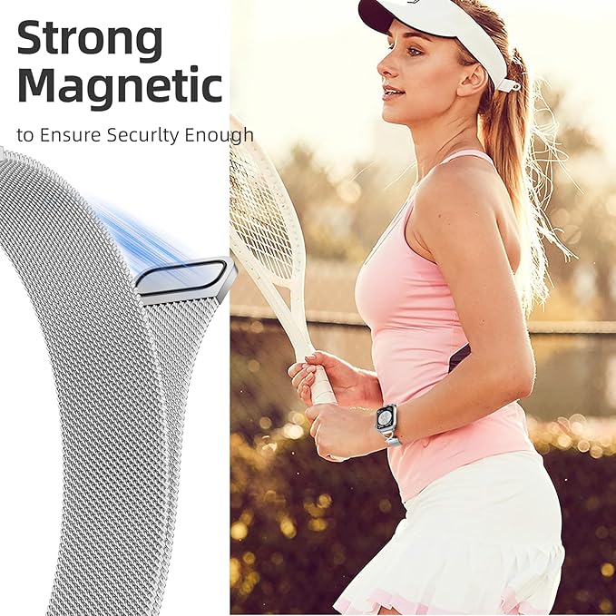 Dirrelo Stainless Steel Band Compatible with iWatch Bands for Women 44mm 45mm 46mm 49mm 40mm 41mm 42mm Men, Slim Mesh Replacement Strap for Apple Watch Series 9 Band 10 8 7 6 5 4 2 1 SE Ultra, Silver - Image 4