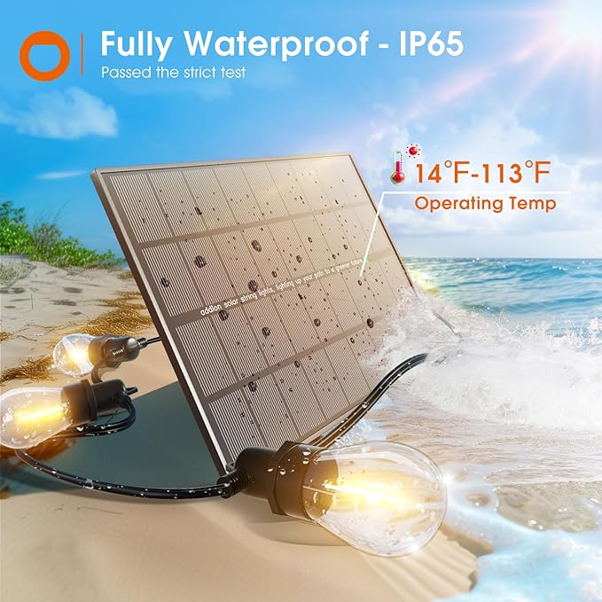 addlon 200FT(192+8) Solar String Lights Outdoor Waterproof with 6W Panel USB & Remote Control Patio Lights Long Last for 20+Hrs Dimmable Solar Power LED Bulbs for Porch Garden Market Bistro Backyard - Image 3
