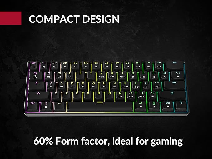 GK61 Mechanical Gaming Keyboard - 61 Keys Multi Color RGB Illuminated LED Backlit Wired Programmable for PC/Mac Gamer (Gateron Mechanical Blue, Black) - Image 8