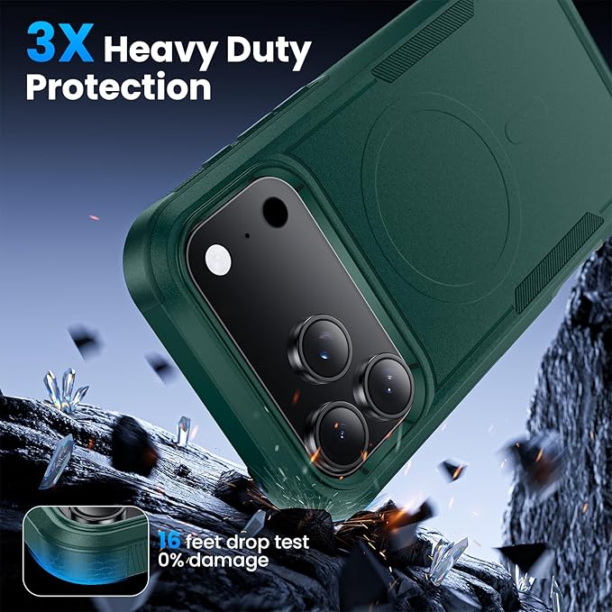 Magnetic for iPhone 17 Pro Case, Heavy Duty Protection, 23ft Military-Grade Drop Protection, Compatible with MagSafe, Tough Non-Slip, Matte Surface Phone case for iphone 17 Pro 6.3", Dark Green - Image 2