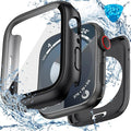 3 in 1 Goton Waterproof Hard Case for Apple Watch Screen Protector 45mm, 360° Slim Full Protective Tempered Glass Face Cover + Back Hard PC Bumper for iWatch Series 9/8/7, 45mm Matte Black by Goton