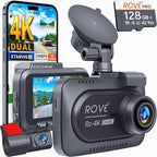 ROVE R2-4K DUAL Dash Cam Front and Rear, STARVIS 2 Sensor, FREE 128GB Card Included, 5G WiFi - up to 20MB/s Fastest Download Speed with App, 4K 2160P/FHD Dash Camera for Cars, 3" IPS, 24H Parking Mode by ROVE