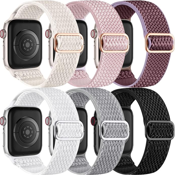 Lerobo 6 Pack Braided Bands Compatible with Apple Watch 44mm 45mm 42mm 49mm 46mm 41mm 40mm 38mm Women Men Stretchy Nylon Solo Loop Sport Strap for iWatch Ultra SE 3/2/1 Series 11 10 9 8 7 6 5 4 3 2 1 by Lerobo