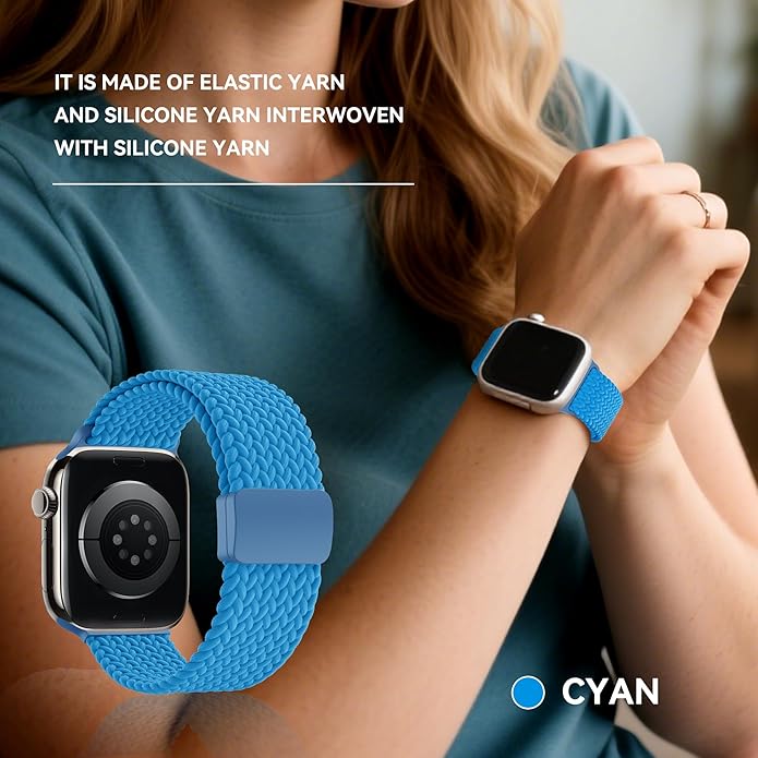 Braided Stretchy Band Compatible with Apple Watch Band 38mm 40mm 41mm 42mm 44mm 45mm 46mm 49mm Women Men, Adjustable Nylon Elastic Magnetic Clasp Strap for iWatch Series 10 9 8 7 6 5 4 3 2 1 SE Ultra - Image 5