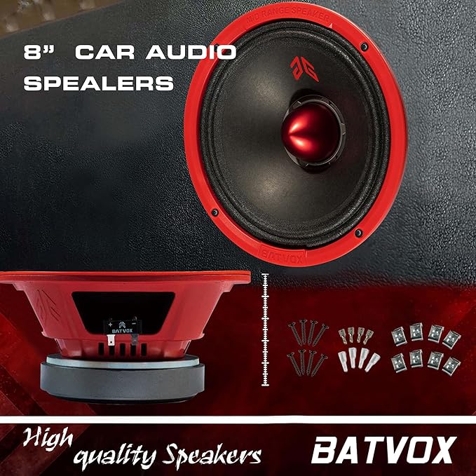 MX80E2 Midrange Loudspeaker 8" Red Bullet, 640W Max, 4 Ohms, Premium Quality Audio Door Speakers for Car or Truck Stereo Sound System, Red (2 Speaker) - Image 2