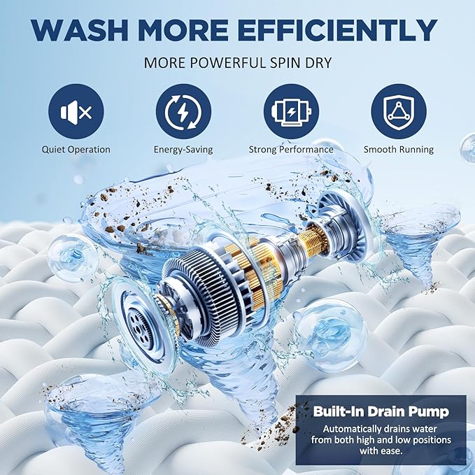YASHE 17.6 lbs Portable Washing Machine, Full Automatic Compact Washer with Drain Pump, 10 Wash Programs, 8 Water Levels, LED Display, Portable Washer Machine for Apartment, RV, Dorm and Home - Image 3