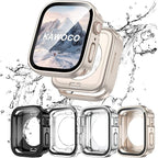 4 Pack Compatible with Apple Watch Waterproof Case 44mm Series 6/5/4/SE with Tempered Glass Screen Protector, 2 in 1 Full Coverage Bumper Protective Cover for iWatch Accessories 44 mm by Kawoco