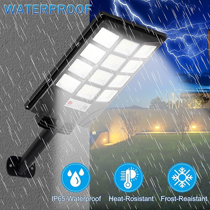 Solar Lights Outdoor for Outside, IP66 Waterproof Solar Street Lights Outdoor with Motion Sensor & Dusk to Dawn, 6500K Security Flood Light for Yard Garden with Remote Control - 2PACK - Image 4