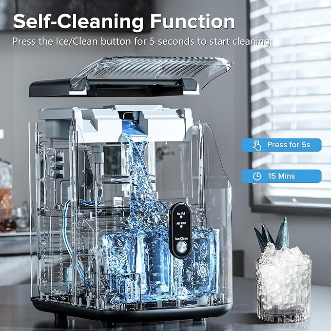 Electactic Nugget Ice Makers Countertop, 34lbs/Day Portable Ice Machine with Crushed Ice, Self-Cleaning, One-Click Operation for Home, Kitchen, Office Use (Silver) - Image 5