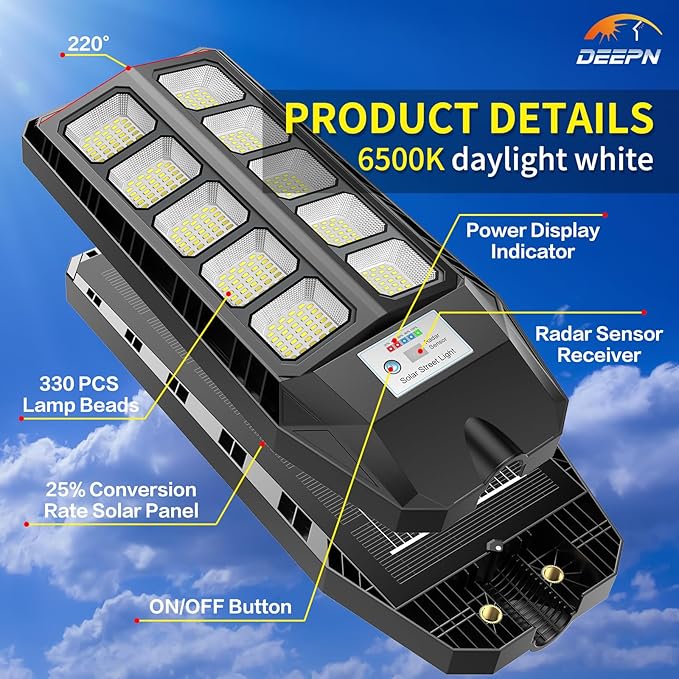 Solar Lights Outdoor, IP66 Waterproof Street Lights Outdoor, 6500K Dusk to Dawn Solar Security Flood Lights Motion Sensor with Remote Control for Yard, Entryway Garage, Porch 4 Pack - Image 2