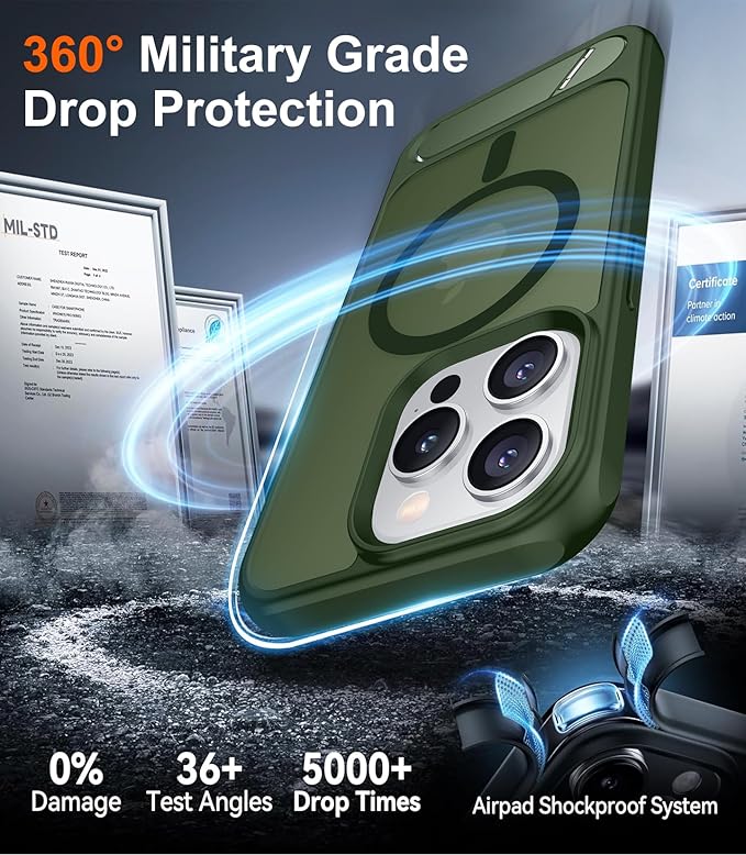 Temdan Magnetic Compatible with iPhone 15 Pro Case, [Built-in Invisible Kickstand][Compatible with MagSafe][Military Grade Shockproof] Slim Translucent Matte Phone Case for iPhone 15 Pro 6.1" - Image 5