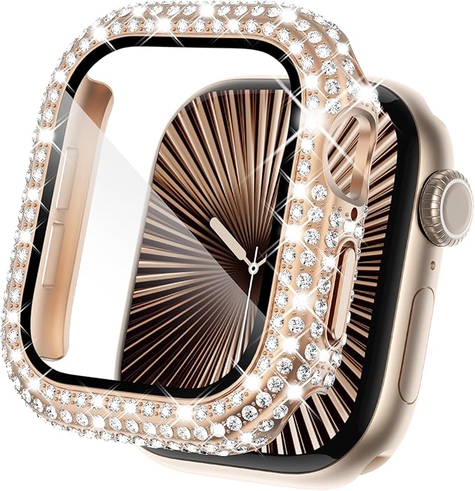 KADES Compatible with Apple Watch Series 3 2 1 with Built-in Tempered Glass Screen Protector Bling Crystal Diamond Rhinestone Full Protective Bumper Cover for Women (42mm,Rose Gold) by KADES