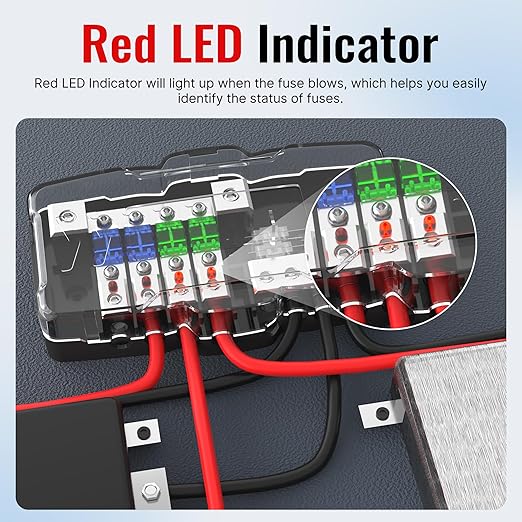 Joinfworld Fused Power Distribution Block Car Audio 4 Way MIDI(Mini-ANL) Fuse Block 12V 0/4 Gauge with Ground for Auto UTV Boat Stereo Amp - Image 4