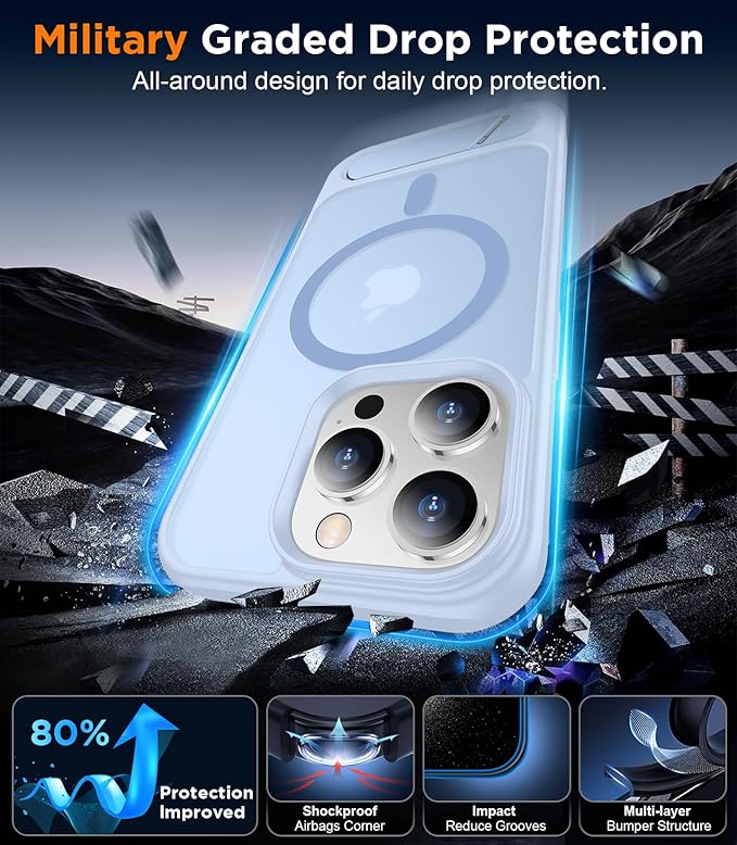 Temdan Magnetic Compatible with iPhone 13 Pro Max Case, [Built-in Invisible Kickstand][Compatible with MagSafe] [Military Grade Shockproof] Slim Translucent Matte Phone Case for iPhone 13 Pro Max 6.7" - Image 3