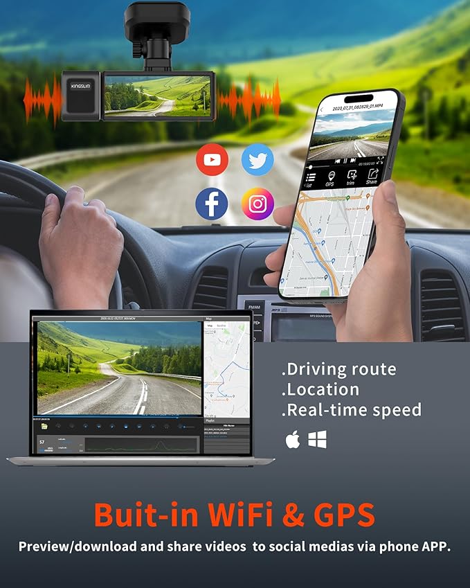 Kingslim D4PRO Dash Cam Front and Rear - 4K + 2K Dual Car Dashcam with WiFi GPS Dash Camera, Optional Inside Recording, Voice Control, Type C, Support 256GB Max - Image 3