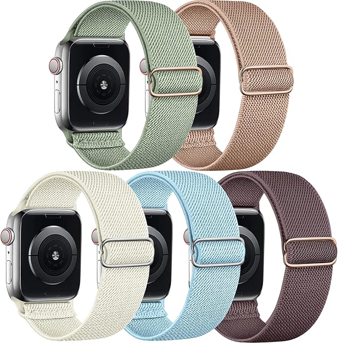 5 Pack Stretchy Nylon Band Compatible with Apple Watch Bands 40mm 41mm 42mm 44mm 45mm 46mm 49mm 38mm for Women Men, Braided Solo Loop Strap for iWatch SE3 2, Ultra3 2 1, Series 11 10 9 8 7 6 5 4 3 2 1 by Cangroo