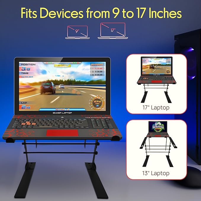 Pyle Portable Dual Laptop Stand - Standing Table with Adjustable Height, Ergonomic Design & Anti-Slip Prongs for DJ Mixer, Sound Equipment, Workstation, Gaming & Home Use - PLPTS38, Black - Image 7
