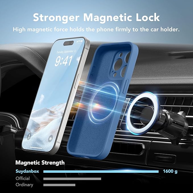 Magnetic for iPhone 14 Pro Max Case, Compatible with MagSafe, [Full Camera Protection][Screen Protector] Silicone Shockproof Protective Phone Case for iPhone 14 Pro Max 6.7", Lake Blue - Image 3