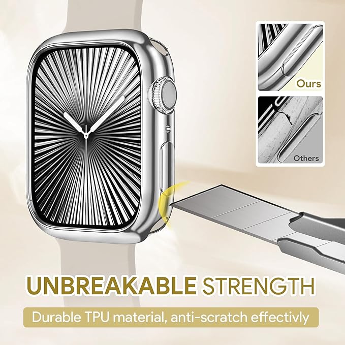 JR.DM Soft Flexible TPU Case Compatible for Apple Watch Series 11 (2025) Series 10 46mm Touchable Screen Lightweight All-Around Protector Thin Guard Shockproof Cover Shiny Bumper for iWatch, Silver - Image 5