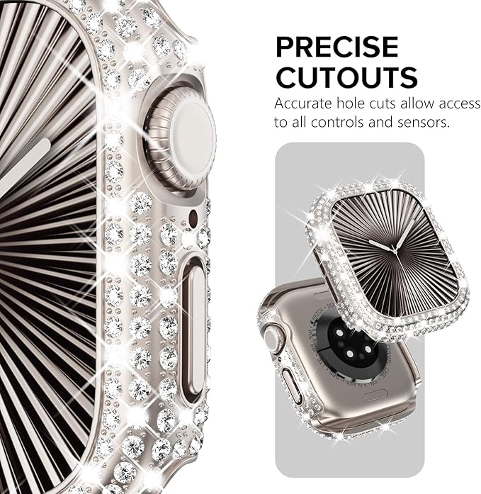 KADES Bling Case Compatible for Apple Watch Series 9/8/7 41mm, Sparkly Full Diamond Protective PC Bumper Cover, Rhinestone Frame for Women, 41mm-Starlight - Image 3