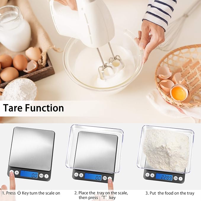Fuzion Digital Kitchen Scale 3000g/ 0.1g, Pocket Food Scale 6 Units Conversion, Gram Scale with 2 Trays, LCD, Tare Function, Reptile Scale, Herb Scale(Battery Included) - Image 5