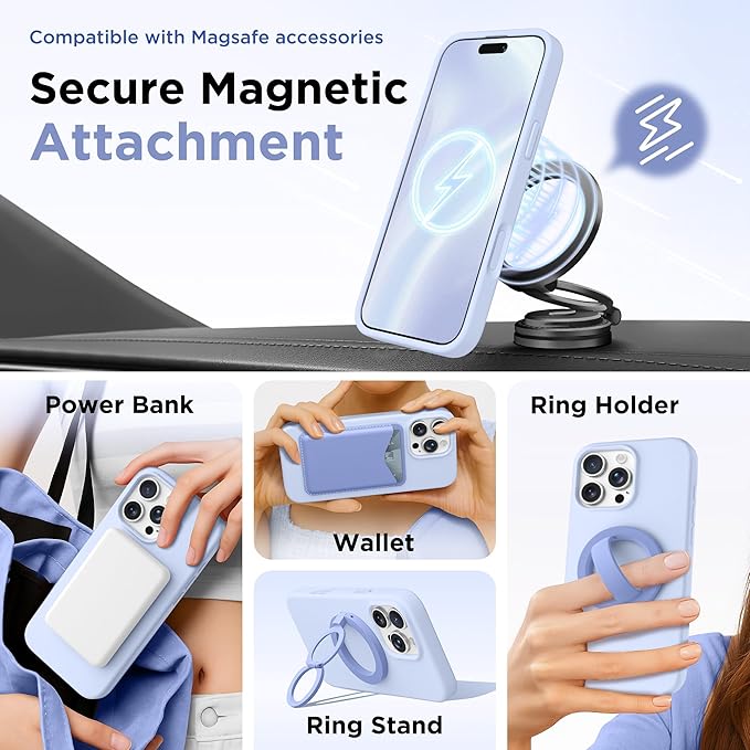 GolbinBox Magnetic for iPhone 16 Pro Case, Compatible with MagSafe, [Soft Anti-Scratch Microfiber Lining], Liquid Silicone Shockproof Protective Phone Case for iPhone 16 Pro 6.3", Cyan Purple - Image 4