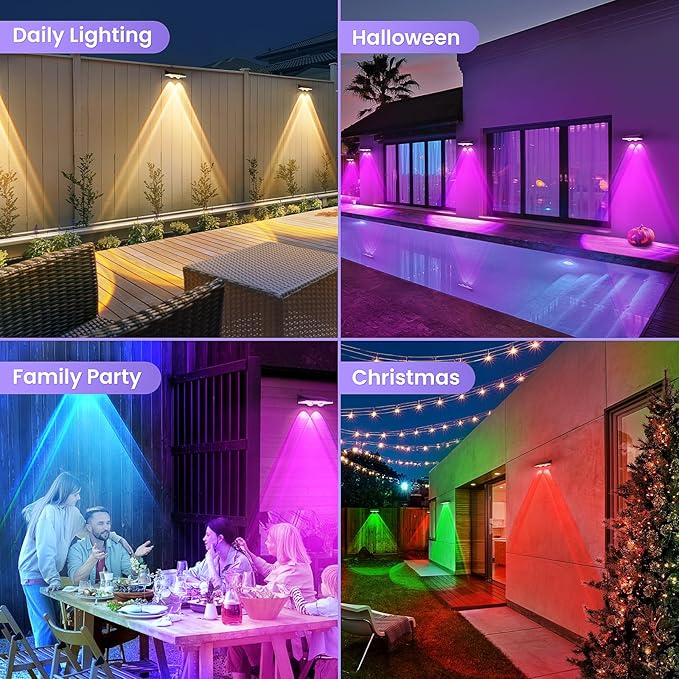 Solar Fence Lights Outdoor 8 Pack - 8 Modes (RGB Cycle/Fixed), Fence Lights Solar Powered for Outside, IP65 Waterproof, Deck Lighting for Wall, Step, Patio, Pathway, Stairs - Image 2