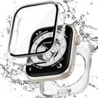 2 in 1 Waterproof Case Compatible with Apple Watch 45mm Series 9/8/7 with Tempered Glass Screen Protector, Full Coverage Bumper Cover for iWatch Case 45mm Clear by Zumyzu