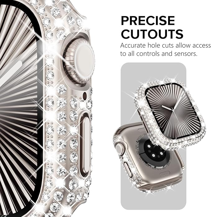 KADES Compatible with Apple Watch Series 11 10 46mm, Bling Full Diamond Rhinestone Protective Case with Built-in Screen Protector, Sparkling iWatch Protective Bumper Cover, Starlight - Image 3