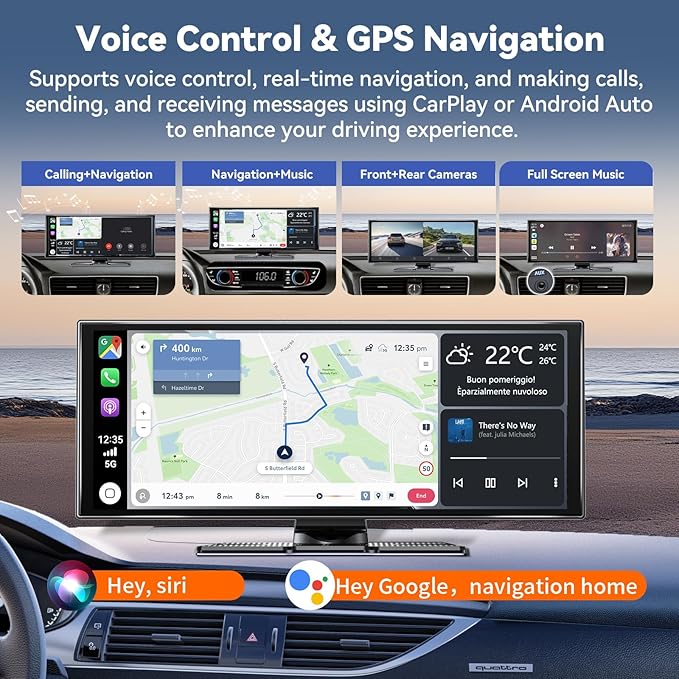 Carplay Screen for Car 11.5" Largest HD Screen for Carplay & Android Auto Car Stereo with 4K Dash Cam 1080P Backup Camera, GPS Navigation/Bluetooth/Mirror Link/Voice Control/AUX/FM/Siri - Image 4