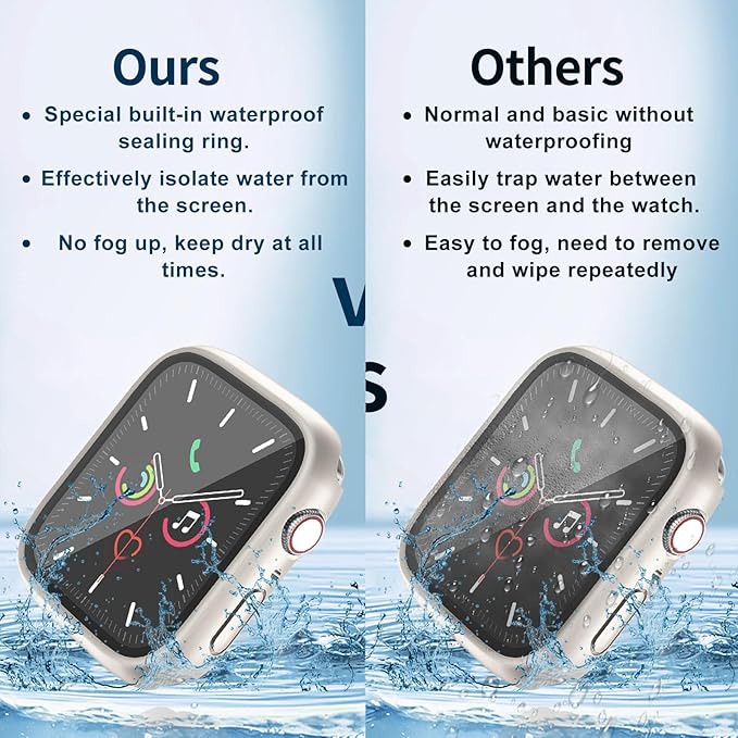 Waterproof Case for Apple Watch Series 9 Series 7 8 41mm, Built-in Screen Protector with Tempered Glass [Touch Sensitive] Cover for iWatch S9/S8/S7 Accessories 41mm, Starlight - Image 5