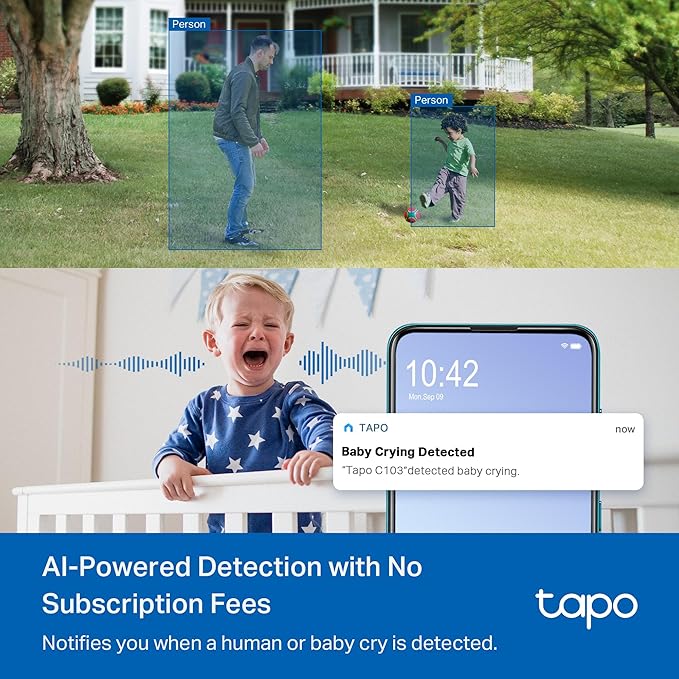 Tapo 1080p Pan/Tilt Indoor/Outdoor Security Camera – Free Person/Baby Cry Detect & Motion Track, 360° View, Color Night Vision, SD/Cloud Storage, Works w/Alexa & Google Home HybridCam 360 - Image 4