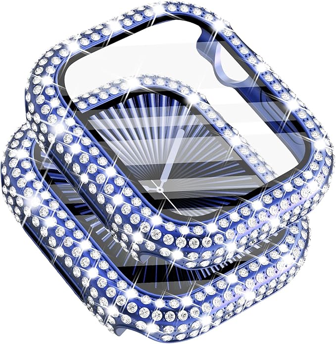 Surace Compatible with Apple Watch Series 11 Series 10 Case, 300 Crystal Diamonds with Screen Protector Overall Protective Case Face Cover Bling Bumper Case for Apple Watch 10 11 42mm, Blue by Surace