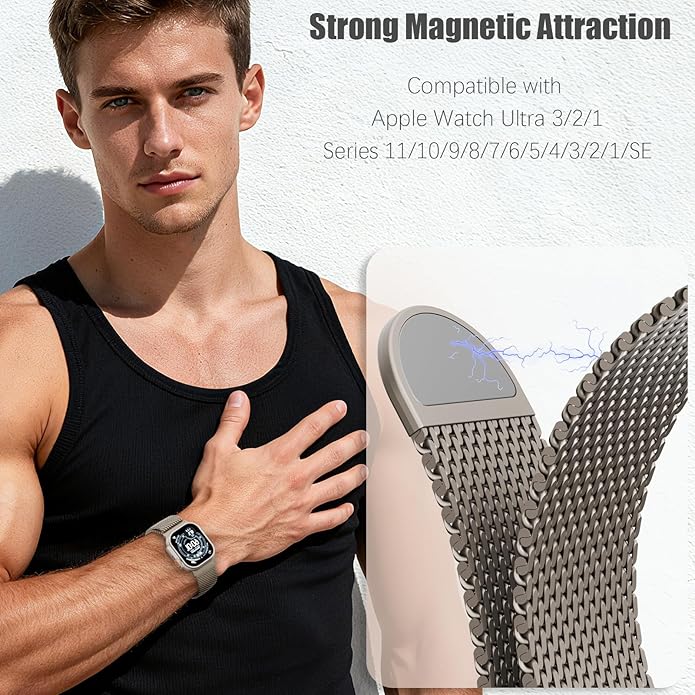 Magnetic Mesh Milanese Loop Compatible with Apple Watch Band 49mm 46mm 45mm 44mm 42mm 41mm 40mm 38mm Men Women, Stainless Steel Metal Strap for iWatch Ultra 3/2/1 Series 11 10 9 8 7 6 5 4 SE - Image 4