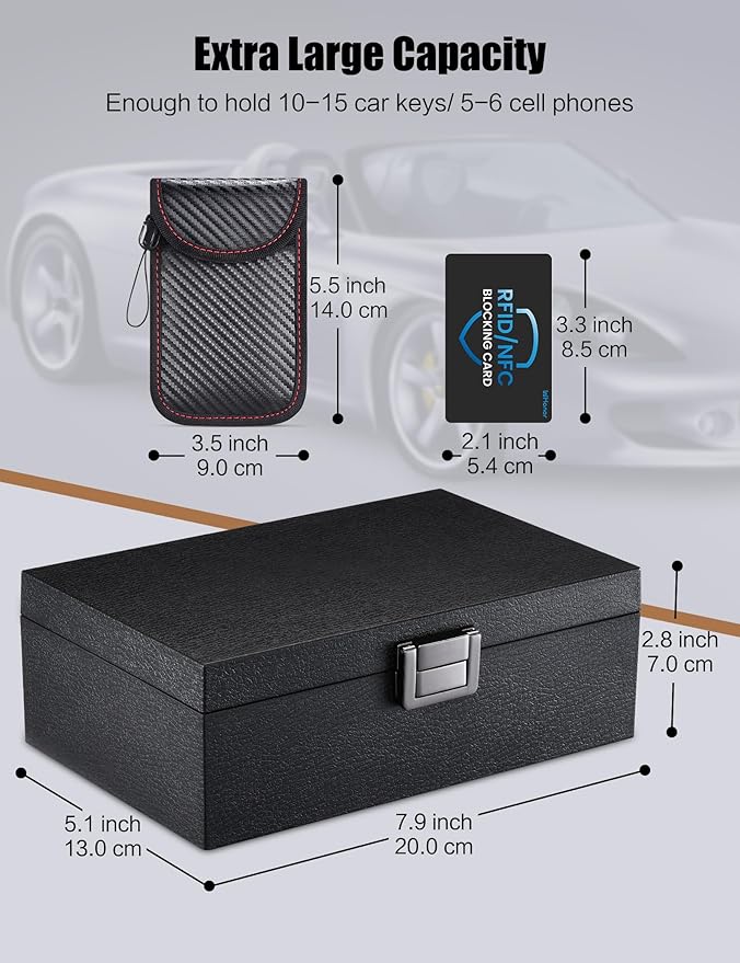 WHonor Faraday Box, RFID Key Fob Protector, 8.0" x 5.2" x 2.8" Anti-Theft Signal Blocking Shielding Cage with Faraday Pouch 2 Pack - Image 6