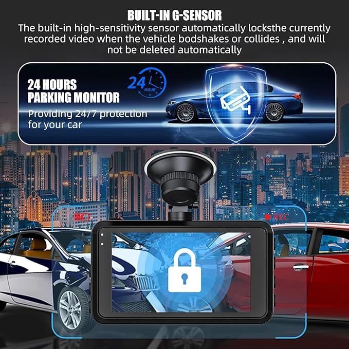 4K+2K Dash Cam Front and Rear, WiFi Dash Cam, 170°+160° Wide Angle, 3.0" IPS Display, Night Vision, G-Sensor, WDR, 24H Parking Monitor, with 256GB SD Card (3 inch) - Image 5