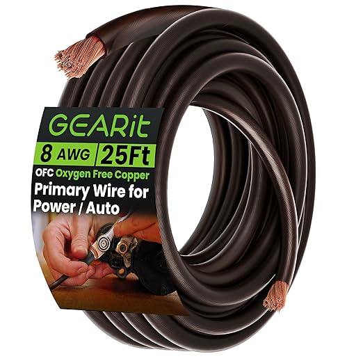 GEARit 8 Gauge Wire 25 Ft, OFC 8 AWG Battery Cable, Flexible Oxygen-Free Copper Ground Wire for Car Audio, Amp, RV, Trailer & Automotive Electrical, Black Translucent by GEARit