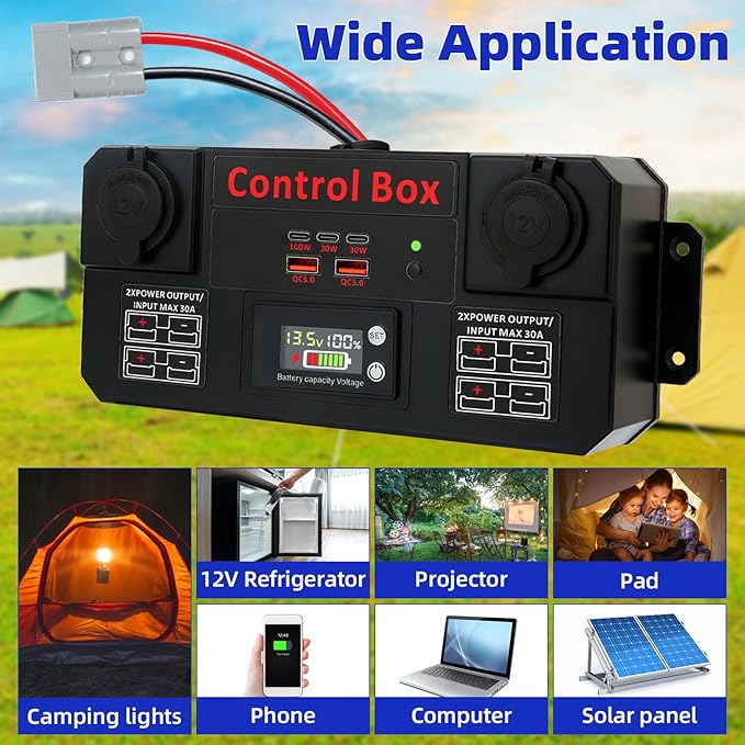 Mini Power Distribution Box with 4X 30A Input/Output Anderson, 2X USB 3.0,3 x Type-c 100W Fast Charging, 2X 12V Cigarette Lighter Sockets, Smart Battery Box for Outdoors Camping Fishing RV Emergency - Image 7